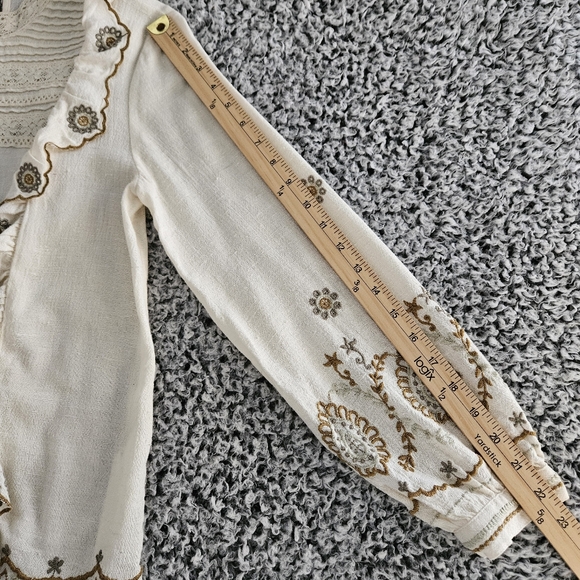 Zara Beige Boho Blouse XS Long Sleeves Ruffled Embroidered Romantic Top - Picture 14 of 16